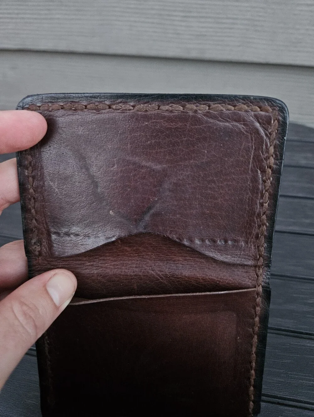 Vintage Mens Leather Trifold Wallet Tooled Bison Buffalo Western Cowboy Rustic